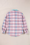 Plaid Print Color Block Collared Flap Pockets Loose Shacket