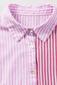 Striped Patchwork Ruffled Hem Button up Shirt