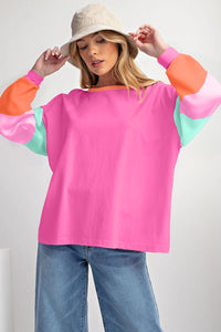 Colorblock Patchwork Long Sleeve Loose Top