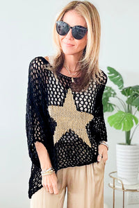 Star Graphic Crochet Knitted Summer Sweater Top