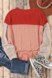 Color Block Long Sleeve Ribbed Loose Top