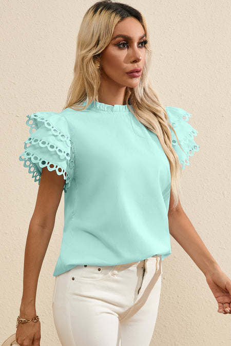 Layered Ric Rac Cap Sleeve Filled Neck Blouse