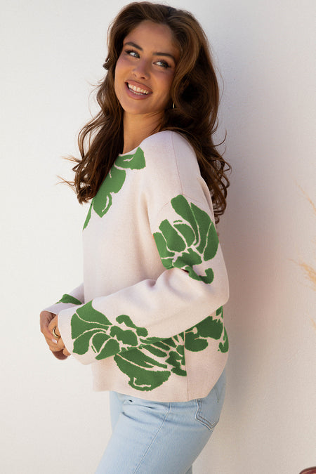 Flower Pattern Oversized Sweater