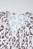 Leopard Print Ruched V Neck 3/4 Sleeve Blouse