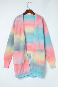 Gradient Knit Open Cardigan with Pockets