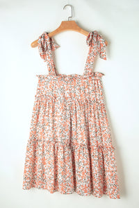 Floral Knotted Straps Tiered Babydoll Dress