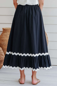 Ricrac Trim Colorblock High Waist Long Skirt