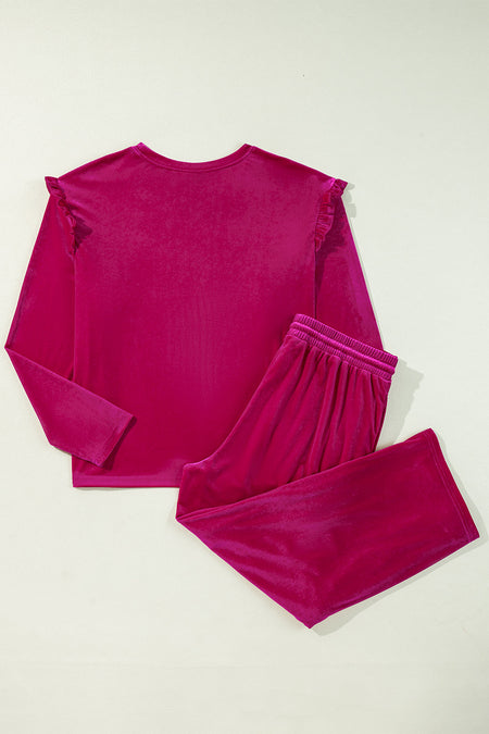 Velvet Ruffled Two Piece Pants Set