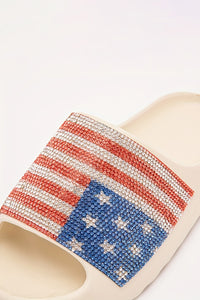 Rhinestone American Flag Thick Sole Slippers