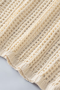Fishnet Knit Ribbed Round Neck Short Sleeve Sweater Tee
