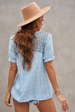 V Neck Lace Crochet Short Sleeve Shirt