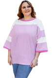 Stripe Patchwork Bracelet Sleeve Plus Size T Shirt