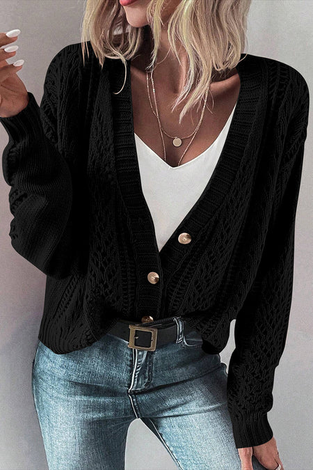 Open Knit Drop Shoulder Sweater Cardigan