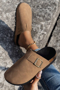 Suede Buckle Detail Slippers