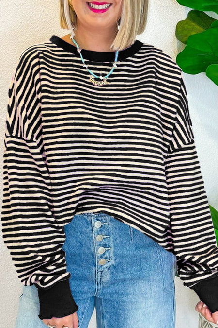 Stripe Loose Drop Shoulder Long Sleeve Top