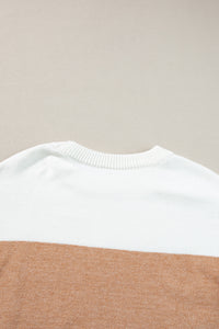 Straw Yellow Colorblock Ribbed Trim Round Neck Sweater