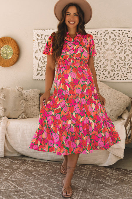 Floral Short Sleeve Smocked Waist Maxi dress