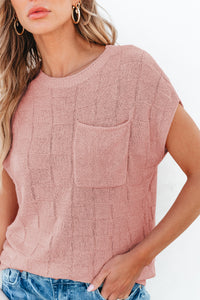 Lattice Textured Knit Short Sleeve Sweater