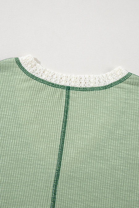 Crochet Detail Exposed Seam High Low Loose Top