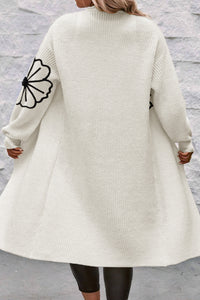 Flower Embroidered Drop Shoulder Open Front Duster Cardigan