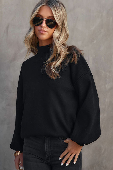Turtleneck Drop Shoulder Bubble Sleeve Knit Sweater – Amaryllis
