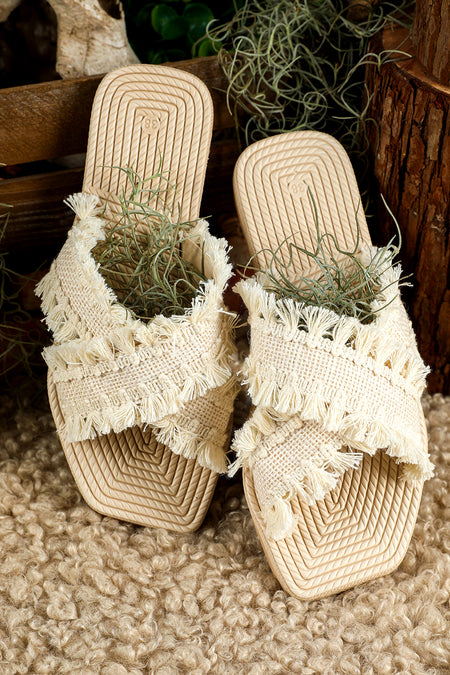 Tassel Woven Crossed Straps Flat Slippers