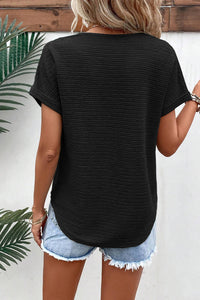 Textured Wide Sleeve V Neck T Shirt