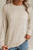 Textured Wavy Round Neck Long Sleeve Top