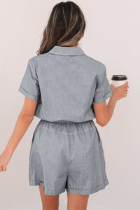 Buttoned Belted High Waist Romper