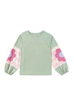 Flower Patchwork Raglan Sleeve Exposed Seam Oversized Top