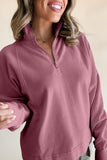 Zipped Neck Pullover Drop Shoulder Sweatshirt