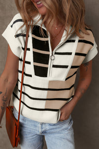 Colorblock Quarter Zip Collar Sweater Vest