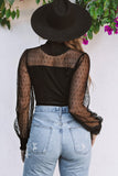 Black Sheer Dotty Long Sleeve Ribbed Velvet Bodysuit