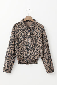 Leopard Print Corduroy Irregular Hem Buttoned Jacket