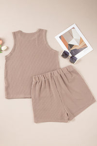 Corded Sleeveless Top and Pocketed Shorts Set