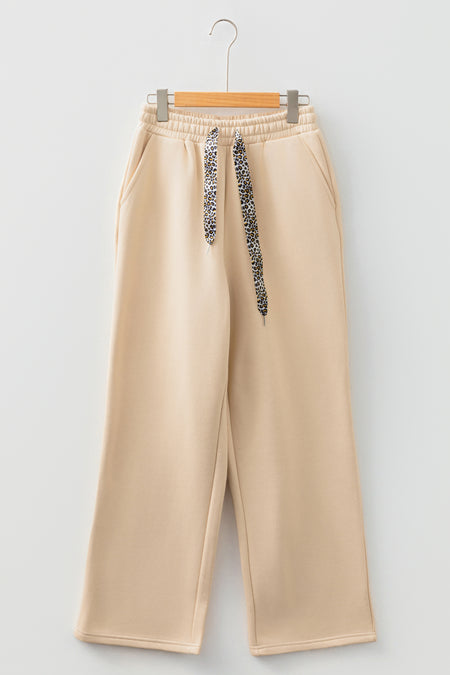 Fleece Lined Leopard Drawstring Pants