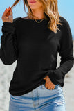 Waffle Knit Drop Shoulder Long Sleeve Top