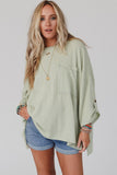Ribbed Roll-tab Sleeve Chest Pocket Oversize Top