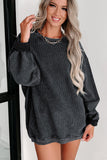 Solid Ribbed Knit Round Neck Pullover Sweatshirt