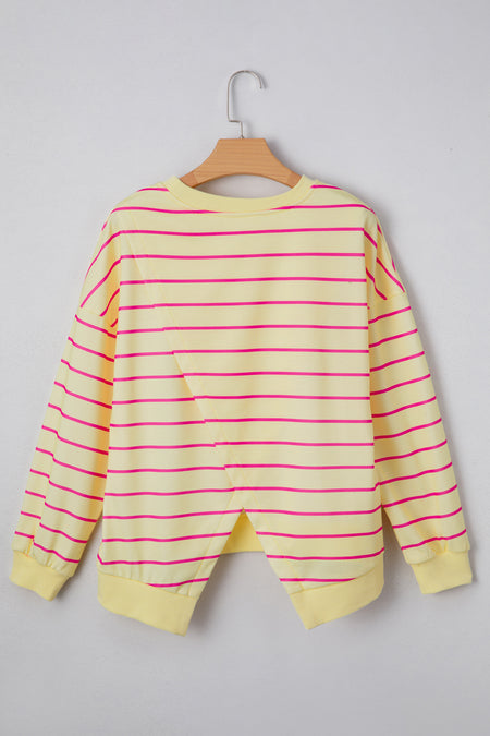 Stripe Stylish Overlap Detail Drop Shoulder Pullover Sweatshirt