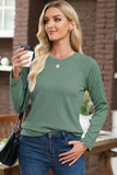 Ribbed Round Neck Knit Long Sleeve Top