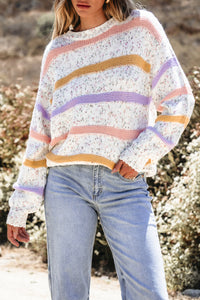 Colorblock Confetti Stripe Lantern Sleeve Sweater