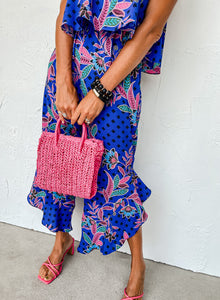 Mix Tropical Print Strapless Ruffled Jumpsuit