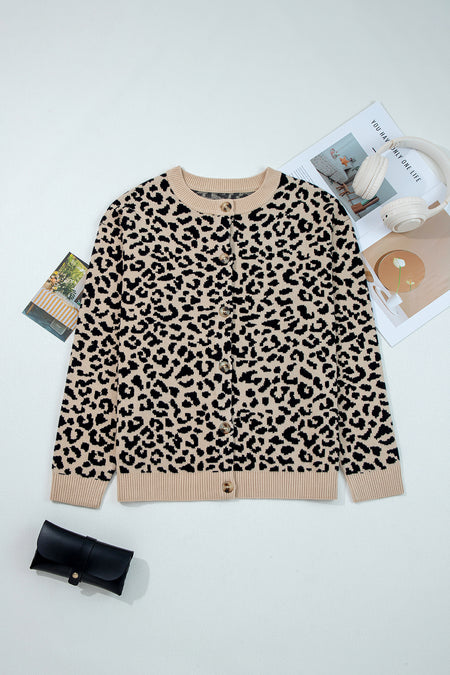 Leopard Chunky Knitted Cardigan Sweater