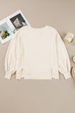 Waffle Knit Bishop Sleeve Split Oversized Sweatshirt