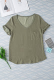 Twist Short Sleeve Corded V Neck Top