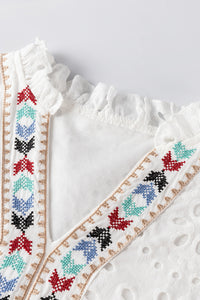 Geometric Embroidery Hollow Out Blouse