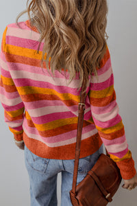 Color Block Ribbed Edge Round Neck Sweater