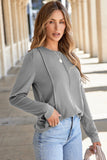 Solid Exposed Seam Crew Neck Long Sleeve Top