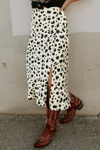 Leopard Spots Printed Split Hem Midi Skirt